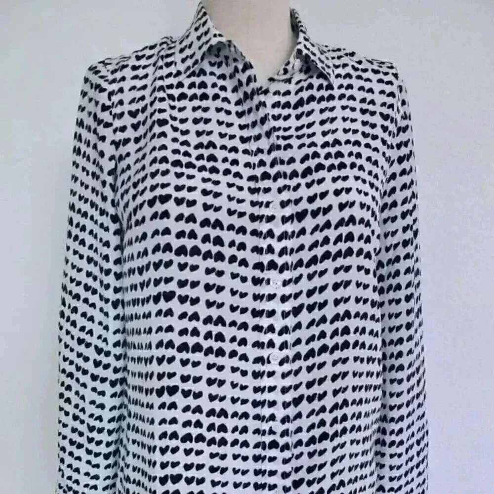 J. Crew Black Heart Blouse Shirt - Small